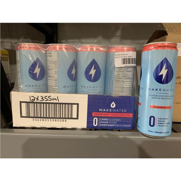 CASE LOT - Wake Water grapefruit flavoured caffeinated sparkling water beverage 12x355ml