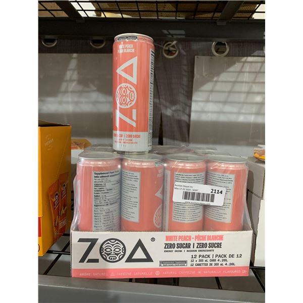 CASE LOT - ZOA zero sugar white peach energy drink 12x355ml
