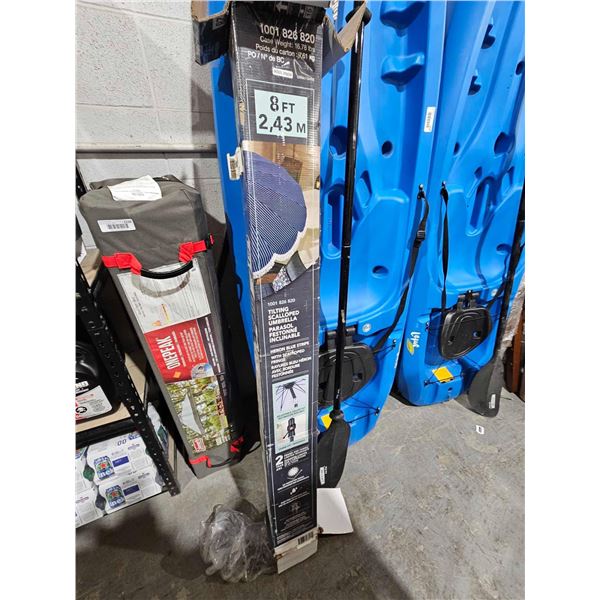 8Ft Tilting Scalloped Umbrella - Blue Striped