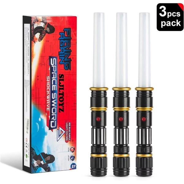 Space Sword  Shockwave Firing Again  3 Pack  Light Up Saber,3 in 1 Colors Changing with LED Swords,F