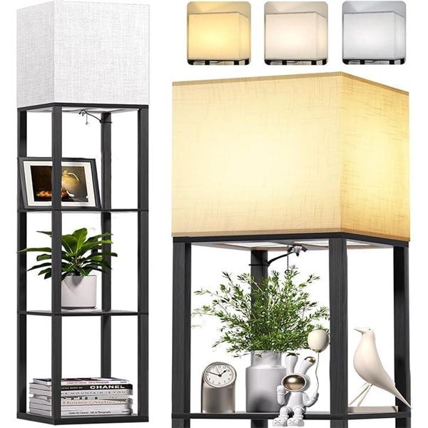 CNXIN 4 Tier Shelf Floor Lamp with Large Size, Floor Lamp with Shelves with Power Outlet Modern Stor