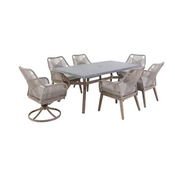 Hampton Bay Luxley 7-Piece Wicker String Patio Dining Set with Beige Cushion