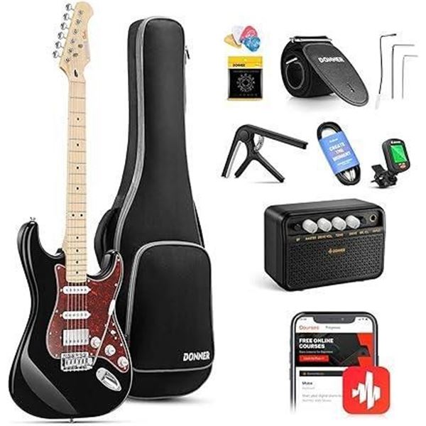 Donner Electric Guitar, DST-152B 39" Electric Guitar Kit HSS Pickup Coil Split, Solid Body Electric 