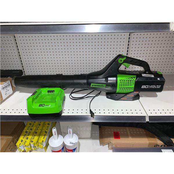 Greenworks Pro 80V battery powered leaf blower with charger
