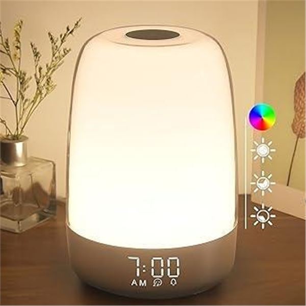 Touch Wake Up Night Light with Sunrise Simulation Alarm Clock, 3 Ways Dimmable Warm White Bedside La