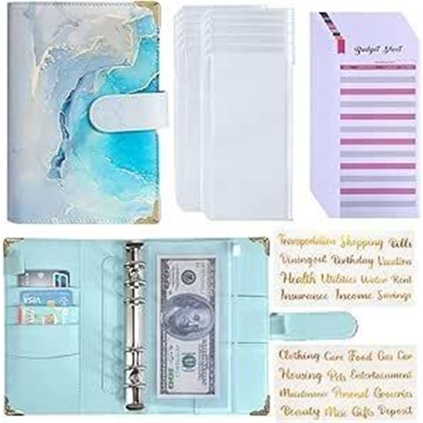 ONEDONE Budget Binder,A6 PU Leather Money Organizer for Cash with 12PCS Cash Envelopes, 12PCS Budget