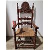 Image 1 : Antique Hand-carved Rush Seat Chair