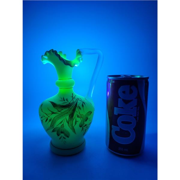 Vintage Hand-painted Uranium Satin Glass Vase