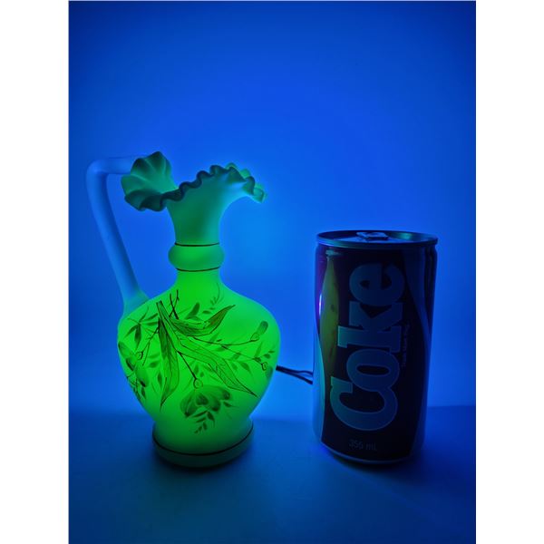 Vintage Hand-painted Uranium Satin Glass Vase