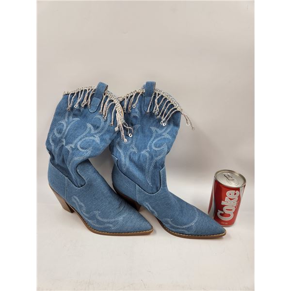 Blue Denim Cowgirl Boots Size 9