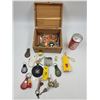 Image 1 : Vintage Cedar Dove Tailed Trinket Box Full of Keys/Key Chains and Locks