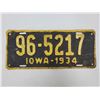 Image 1 : Antique Iowa 1934 License Plate