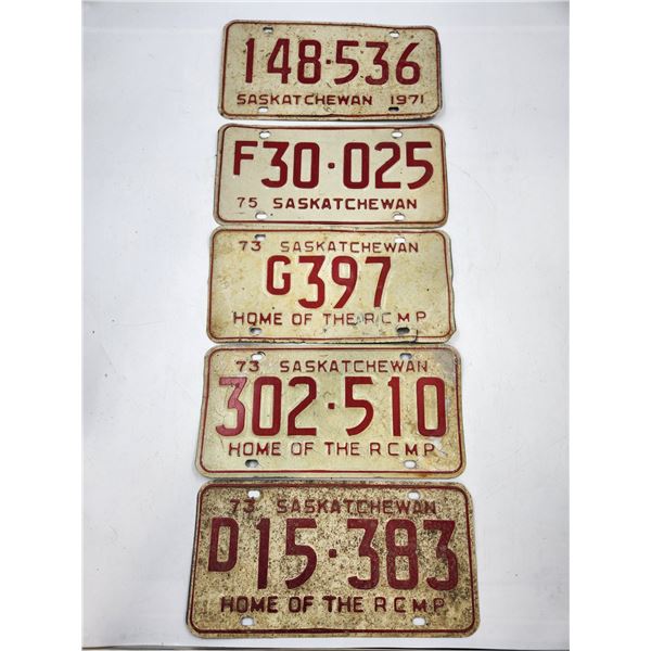 5 Vintage Saskatchewan License Plates
