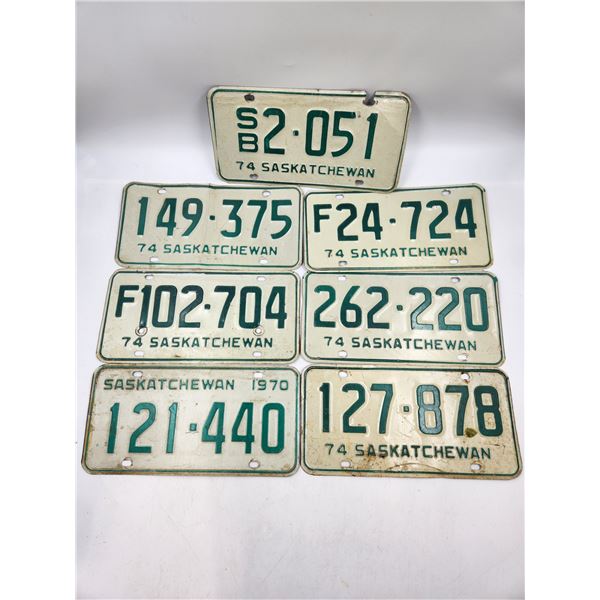 7 Vintage 1970's Saskatchewan License Plates