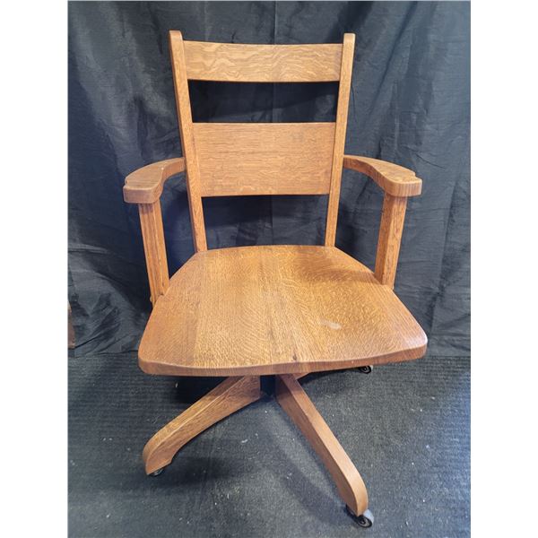 Antique Oak Cast Iron Base Office Chair