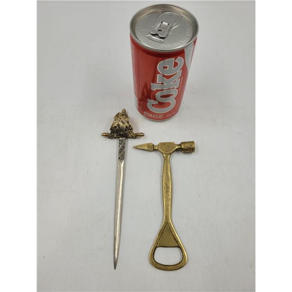 Vintage Brass Bottle Opener and Spanish Sword Letter Opener