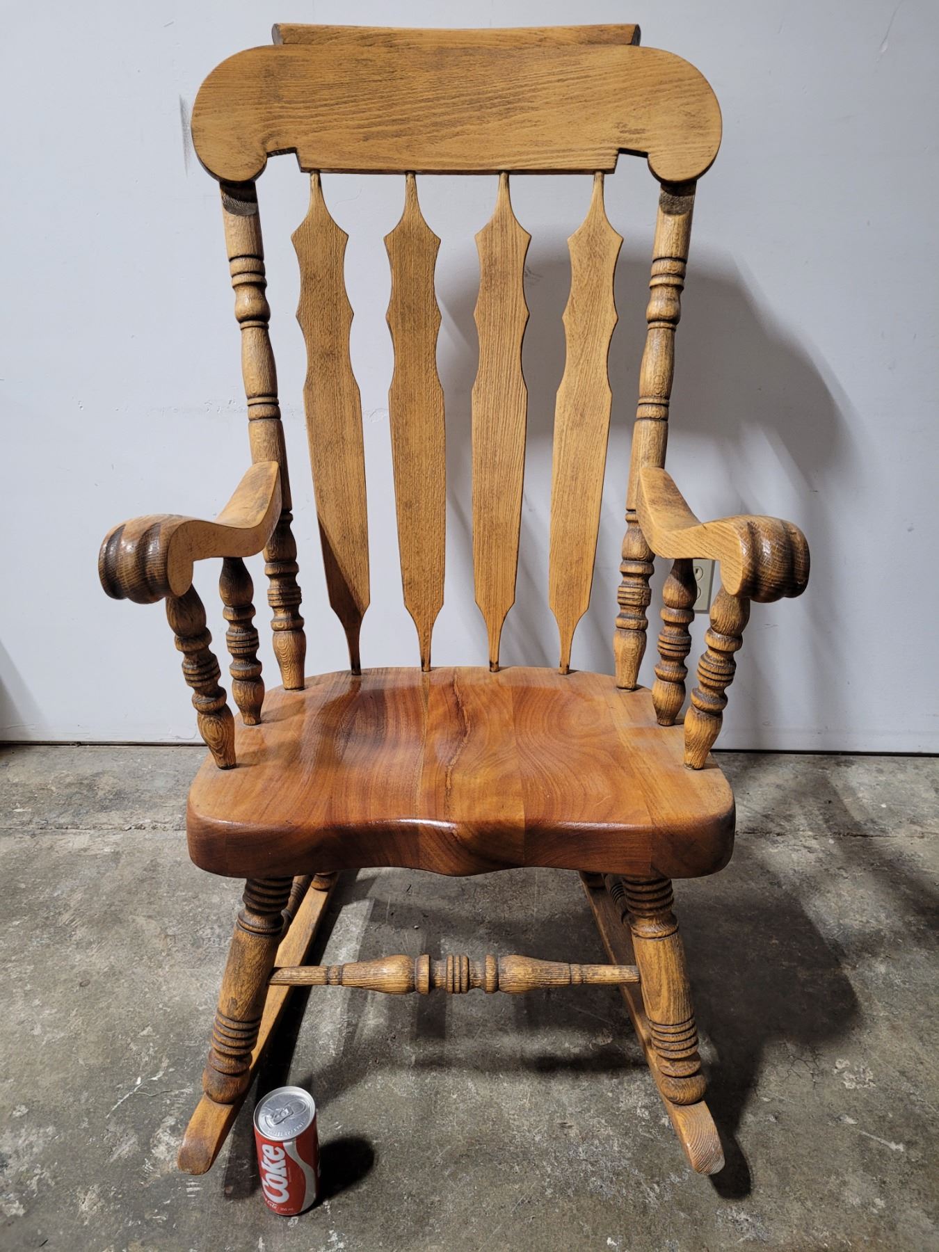 Vintage Heavy Large Solid Oak Rocking Chair