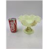 Image 2 : Fenton Daisy Hand Painted Compote Uranium Glass Signed S. Fisher
