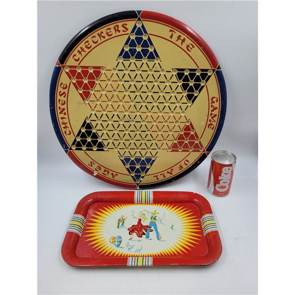 Chinese Checker Board and Tin Tray