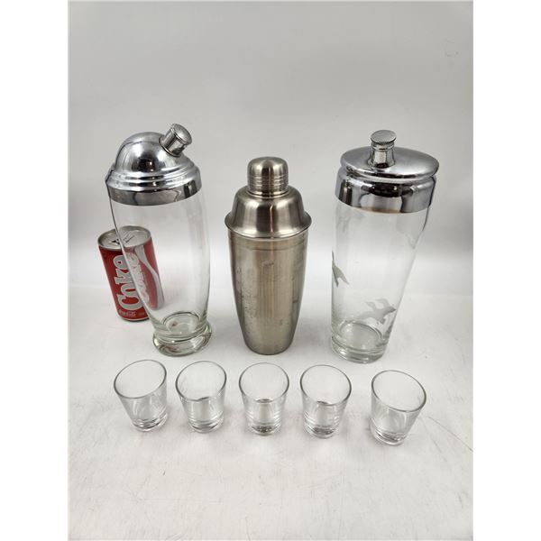 Vintage Cocktail Shakers and Shot Glasses