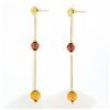 Image 4 : Estate 18K Yellow Gold Bead Citrine Textured Long Box Chain Drop Dangle Earrings
