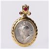 Image 2 : 18K Yellow Gold Pendant with Rubies & Vintage Silver Medallion