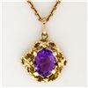 Image 5 : Vintage 14K Yellow Gold 1.75 ctw Oval Amethyst w/ Open Twisted Wire Frame Pendan