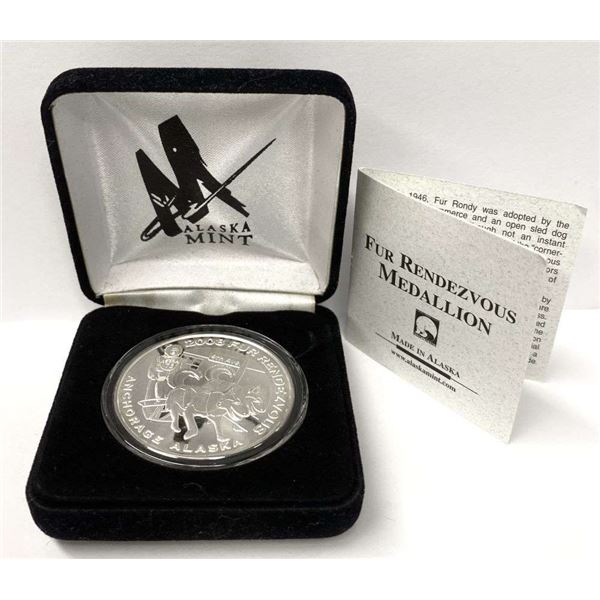 2008 Alaska Mint Fur Rendezvous Medallion Proof 1 ozt .999 Silver