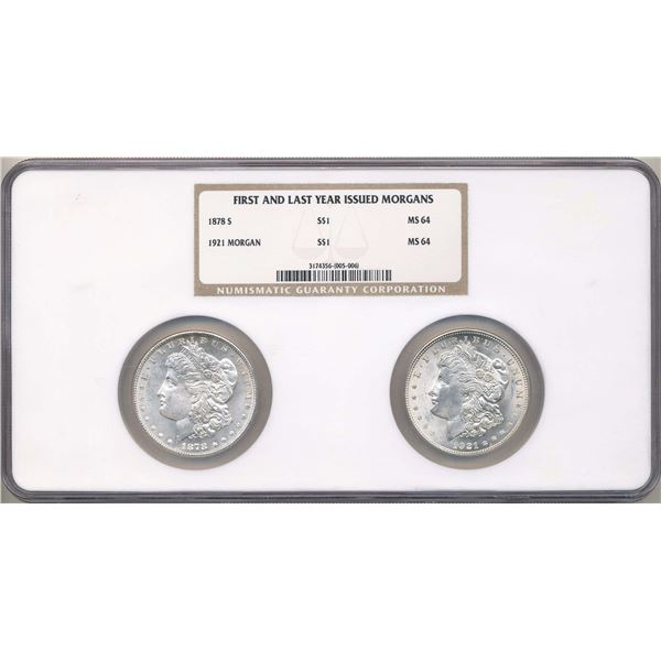 1878-S-1921 Morgan Silver Dollar NGC MS64 Set (2-coins)
