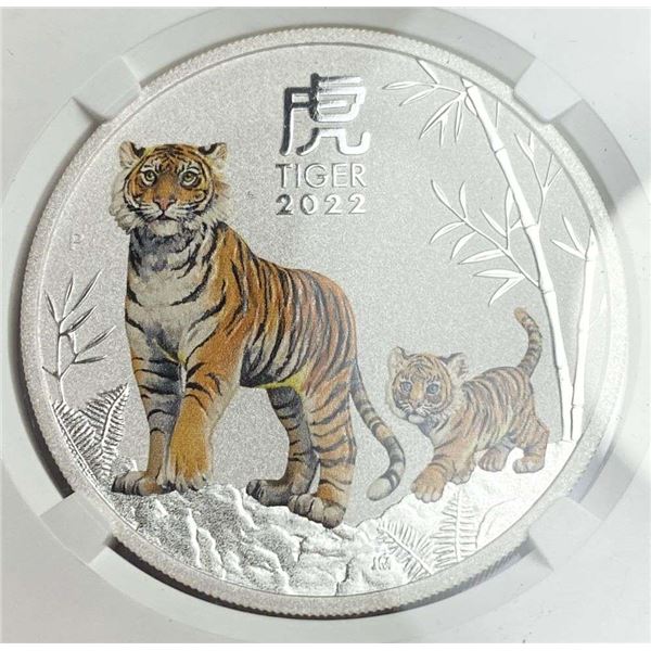 2022-P Colorized Australia Year Of The Tiger 1 ozt .9999 Silver Dollar NGC MS70