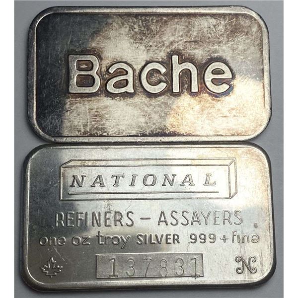 (2-bars) Bache / National Refiners & Assayers 1 ozt .999 Silver Bar