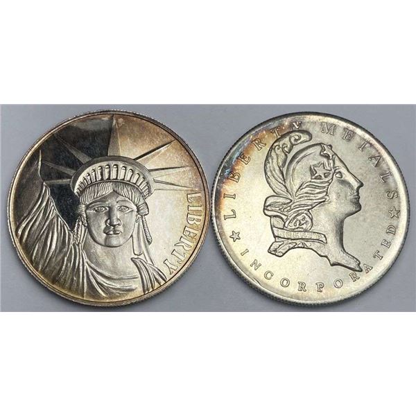 (2-coins) SilverTowne Lady Liberty / Liberty Metals Incorporated 1 ozt .999 Silver