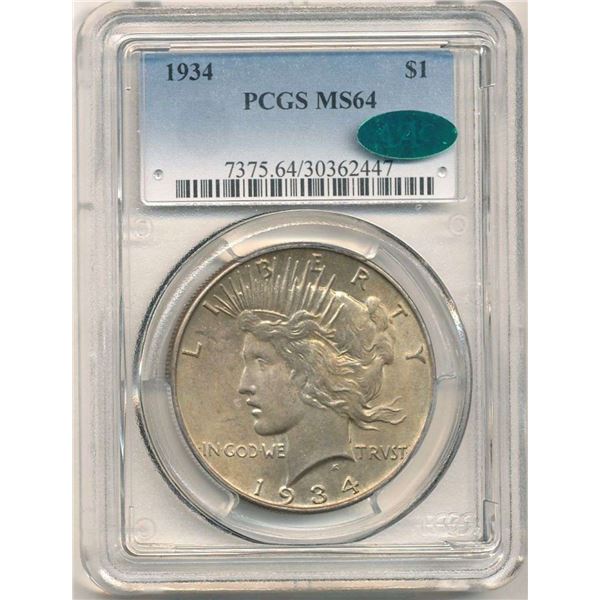 1934 Peace Silver Dollar PCGS MS64 CAC