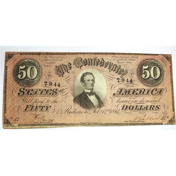 1864 United States Richmond $50 Confederate Note