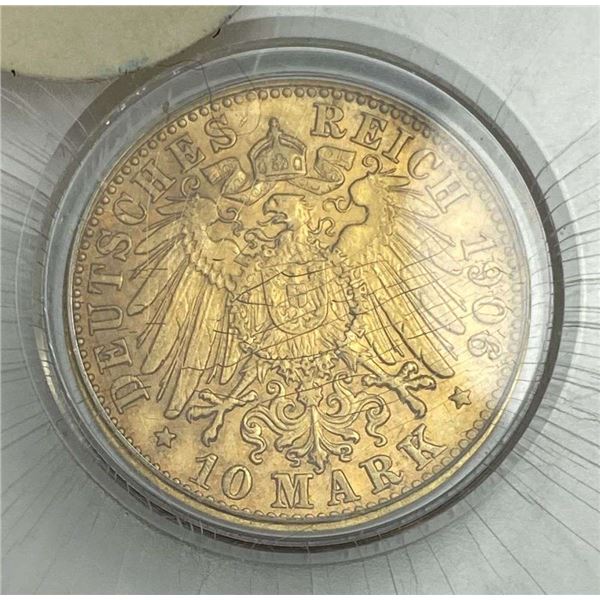 Last Minute! 1906-J Gold German 10 Mark AU .1152 ozt AGW