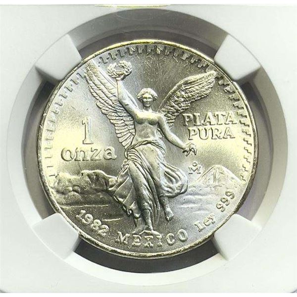1982 Mexico Libertad 1 ozt .999 Silver NGC MS67