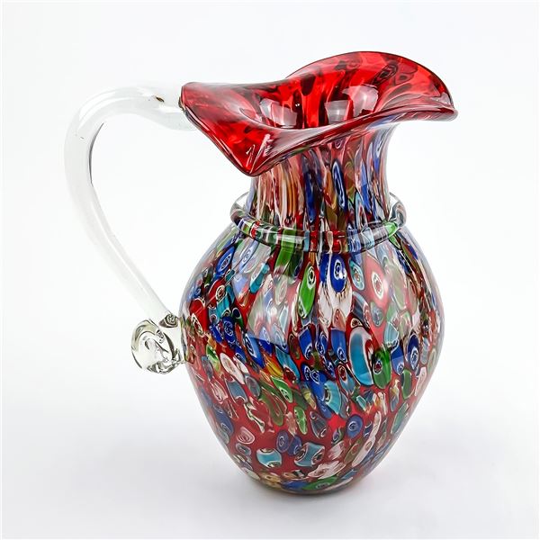 LARGE MURANO MILLEFIORI ART GLASS PITCHER - ITALY