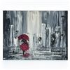 Image 1 : WOMAN WALKING IN THE RAIN PAINTING - UNFRAMED