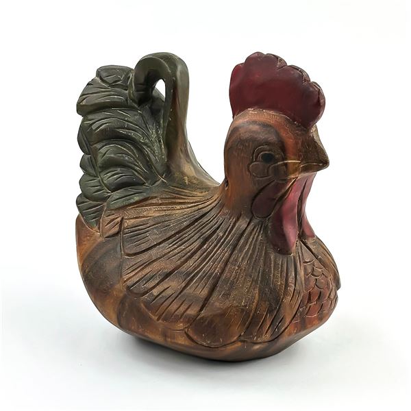 VTG HAND MADE CHICKEN WOOD CARVING SCULPTURE