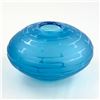 Image 2 : HAND BLOWN FROSTED ETCHED BLUE ART GLASS VASE