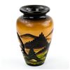 Image 2 : HAND CARVED 3D WOODEN VASE - MOUNTAINS CABIN