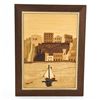 Image 1 : VTG WOOD INLAY MARQUETRY PLAQUE SAILBOAT SCENE