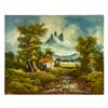 Image 1 : MOUNTAIN CABIN LANDSCAPE OIL PAINTING - SIGNED