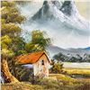 Image 2 : MOUNTAIN CABIN LANDSCAPE OIL PAINTING - SIGNED