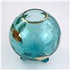 Image 2 : VTG FOOTED ROUND BLUE ART GLASS VASE OR BOWL