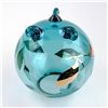 Image 8 : VTG FOOTED ROUND BLUE ART GLASS VASE OR BOWL