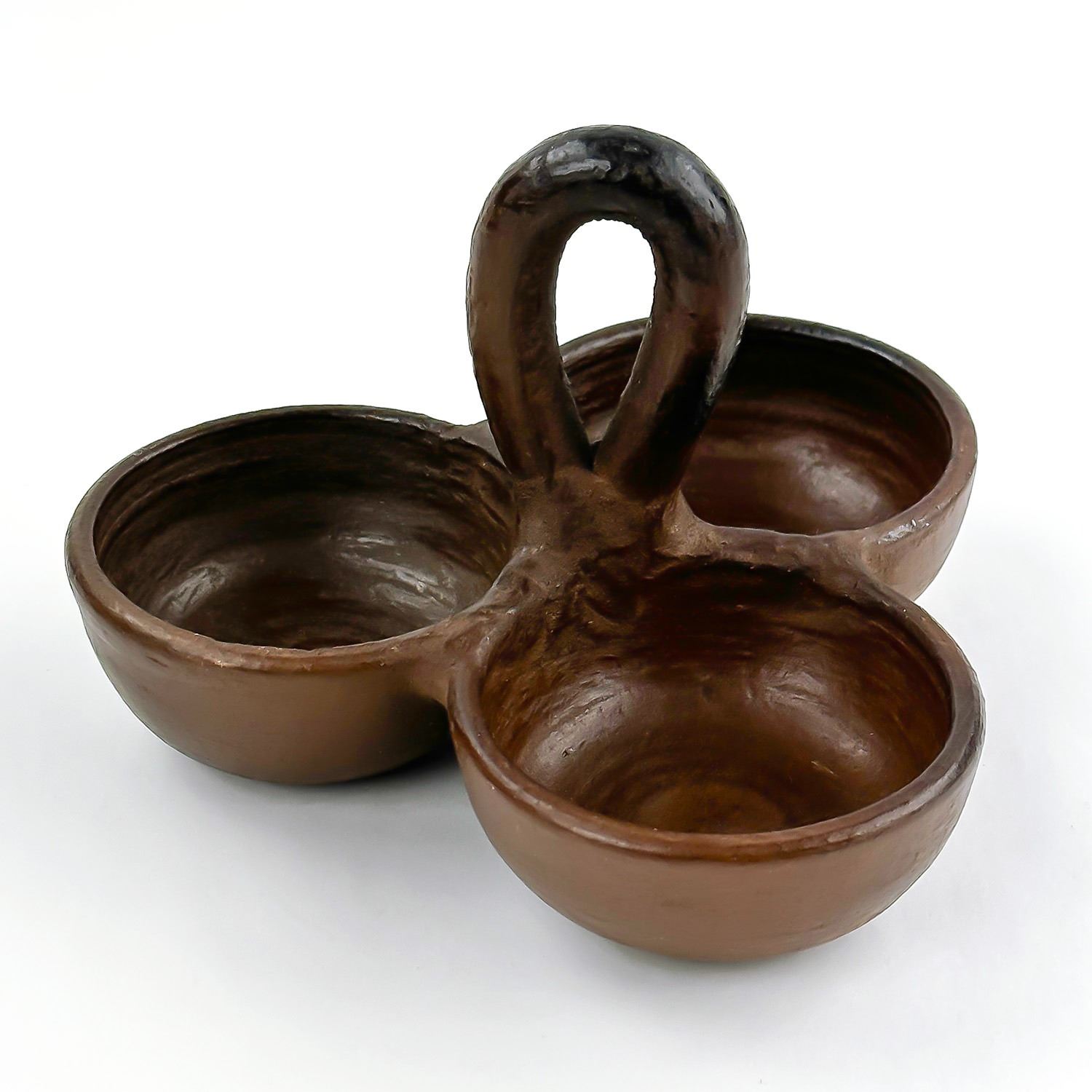 HAND MADE TRIPLE BOWL POTTERY CONDIMENT DISH
