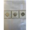 Image 2 : 3 CANADIAN SILVER 25 CENT 1928 KING GEORGE V, 1948 KING GEORGE VI, 1968 QUEEN ELIZABETH II