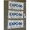 Image 1 : 3 EXPO 86 LICENSE PLATES, 2 ARE NEW SEALED
