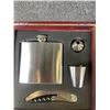 Image 2 : 2 BRAND NEW FLASK SETS - STAINLESS STEEL FLASK, SHOT GLASS, FUNNEL, AND CORKSCREW
